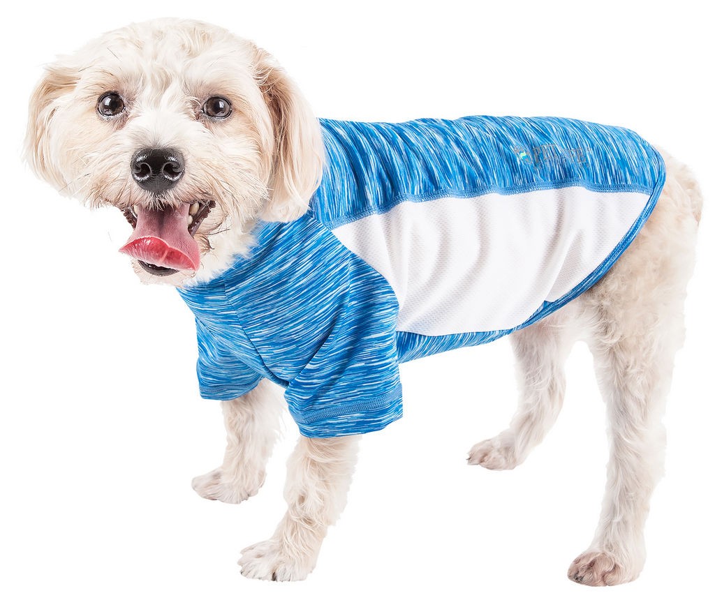 Pet Life Active 'Warf Speed' Heathered Ultra-Stretch Sporty Performance Dog T-Shirt in Blue Heather And White (X-small) - Pet Life TSHL5BLXS - Intensery