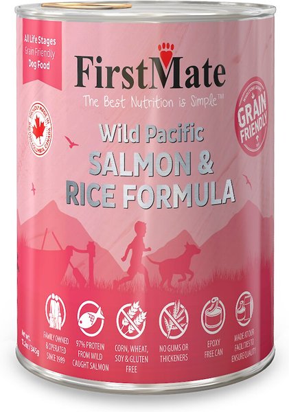 Firstmate Wild Pacific Salmon and Rice Formula Canned Dog Food， 12.2-oz can， case of 12 - Intensery
