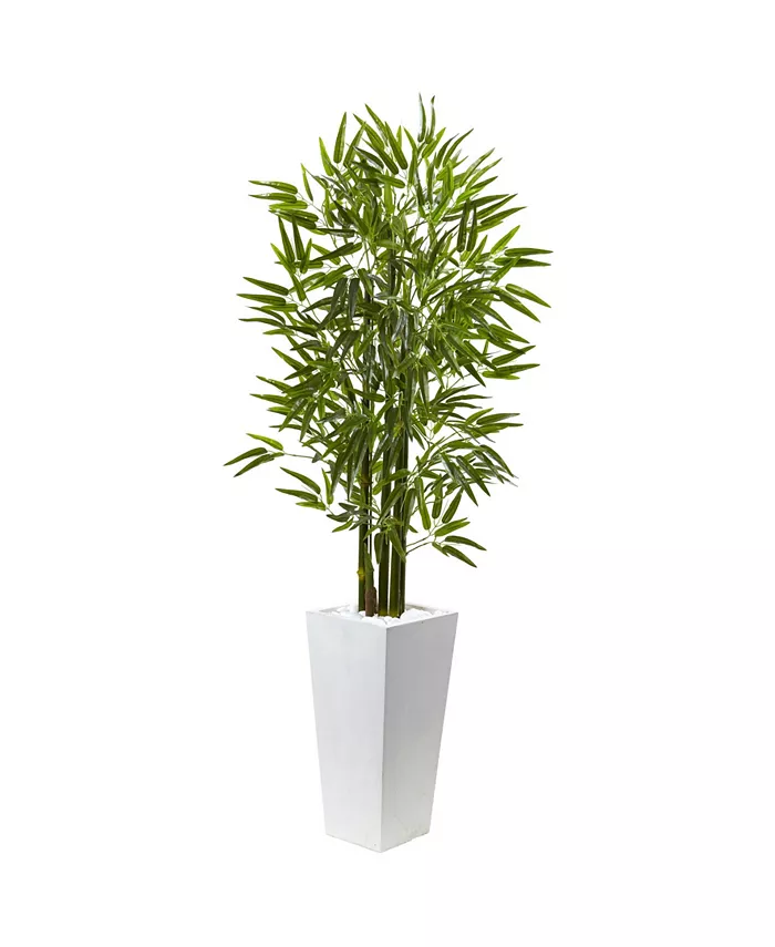 Nearly Natural 5' Bamboo UV-Resistant Indoor Outdoor Artificial Tree with White Planter - Intensery