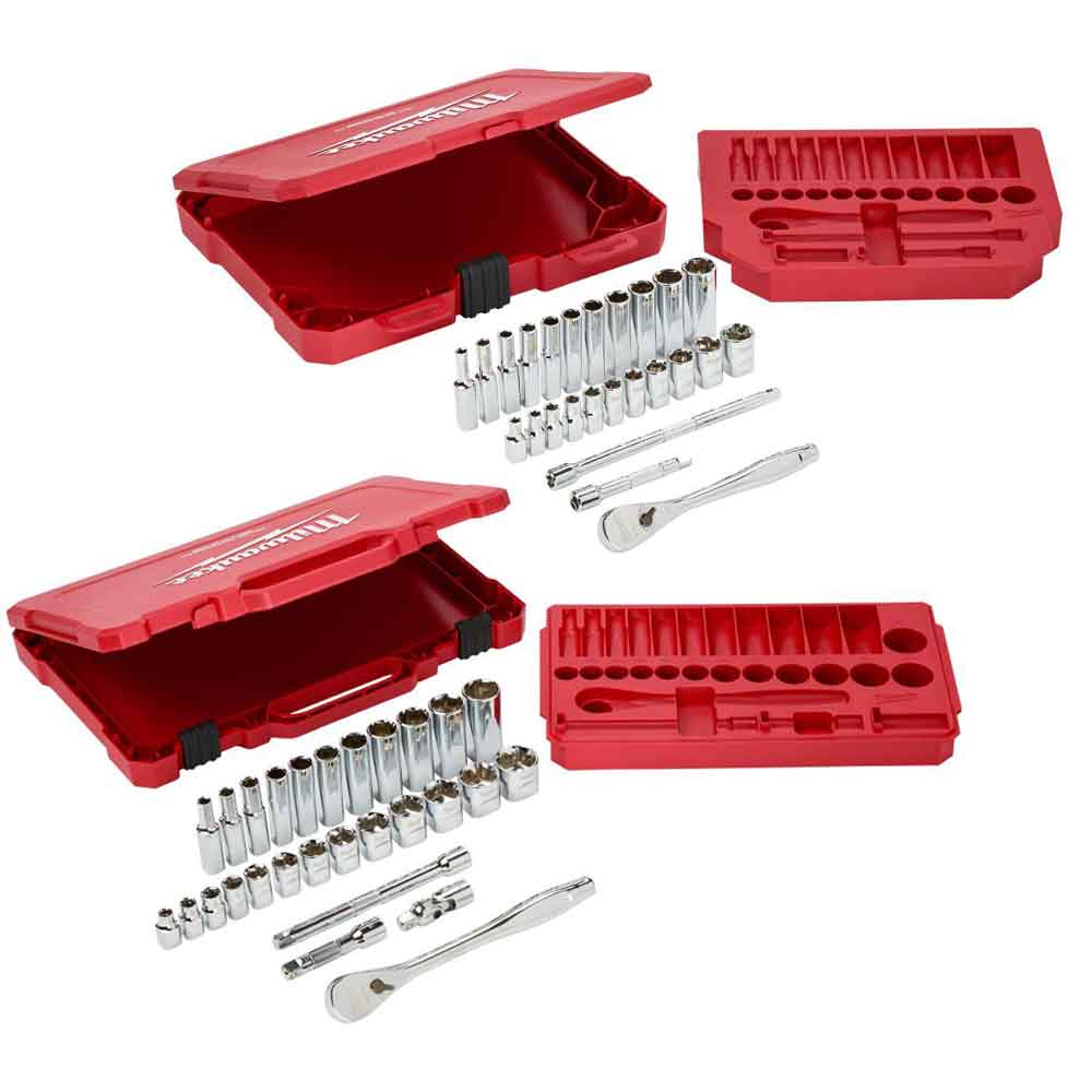 54pc 1/4In and 3/8In Dr SAE Mechanics Socket Set Bundle - Intensery