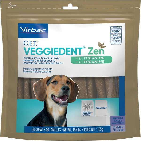 Virbac C.E.T. VeggieDent Zen Dental Chews for Medium Dogs， 22-66 lbs - Intensery