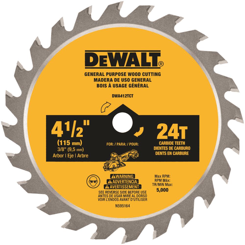 DEWALT 4-1/2 In. 24T TCT Saw Blade DWA412TCT from DEWALT - Intensery