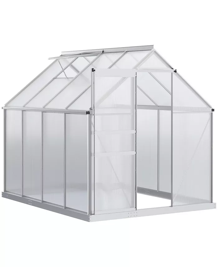 Outsunny 8' x 6' Polycarbonate Walk-in Garden Greenhouse Kit  Silver - Intensery