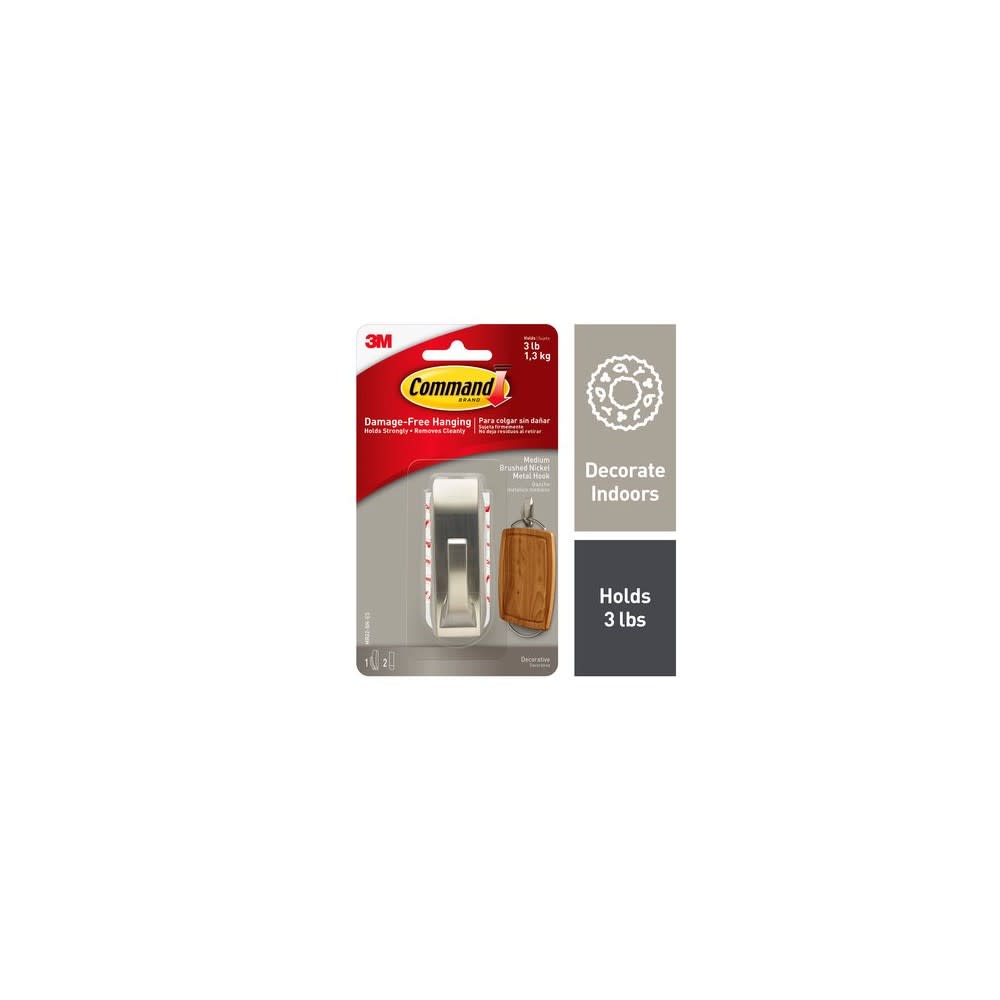 3M Command Medium Modern Reflections Brushed Nickel Metal Hook - Intensery
