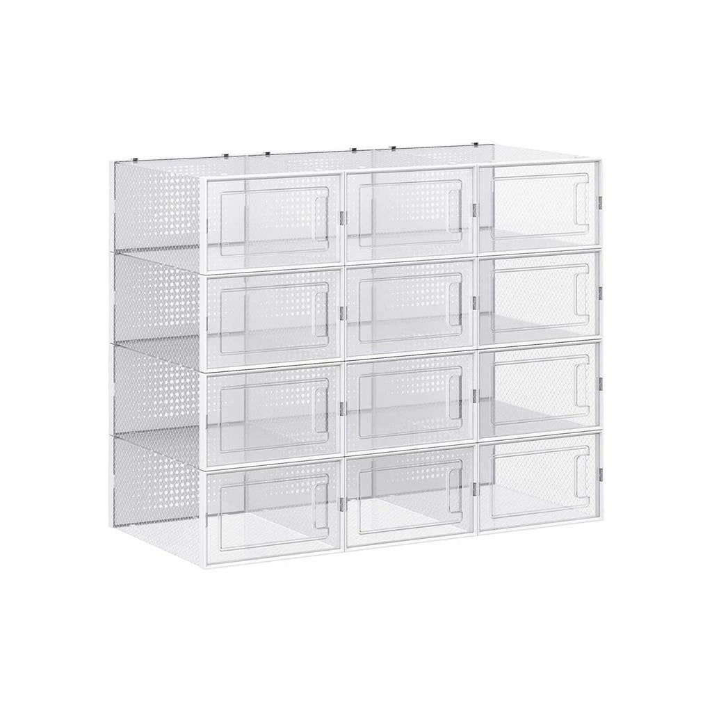 SONGMICS Pack of 12 Stackable Shoe BoxesTransparent + White/9.1 x 13.1 x 5.5 Inches - Intensery