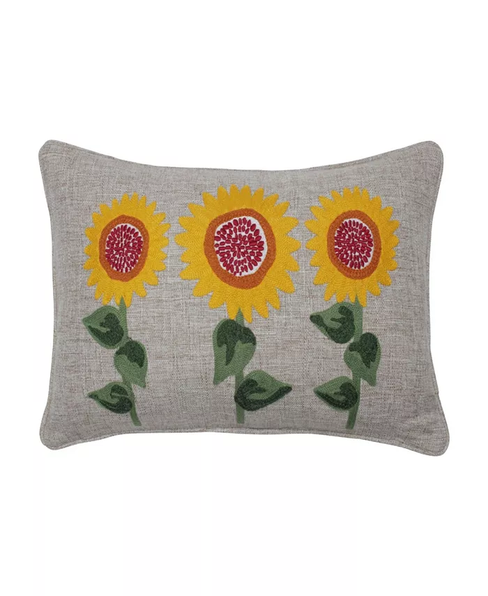 Pillow Perfect Sunflower Delight Embroidered Decorative Pillow - Intensery