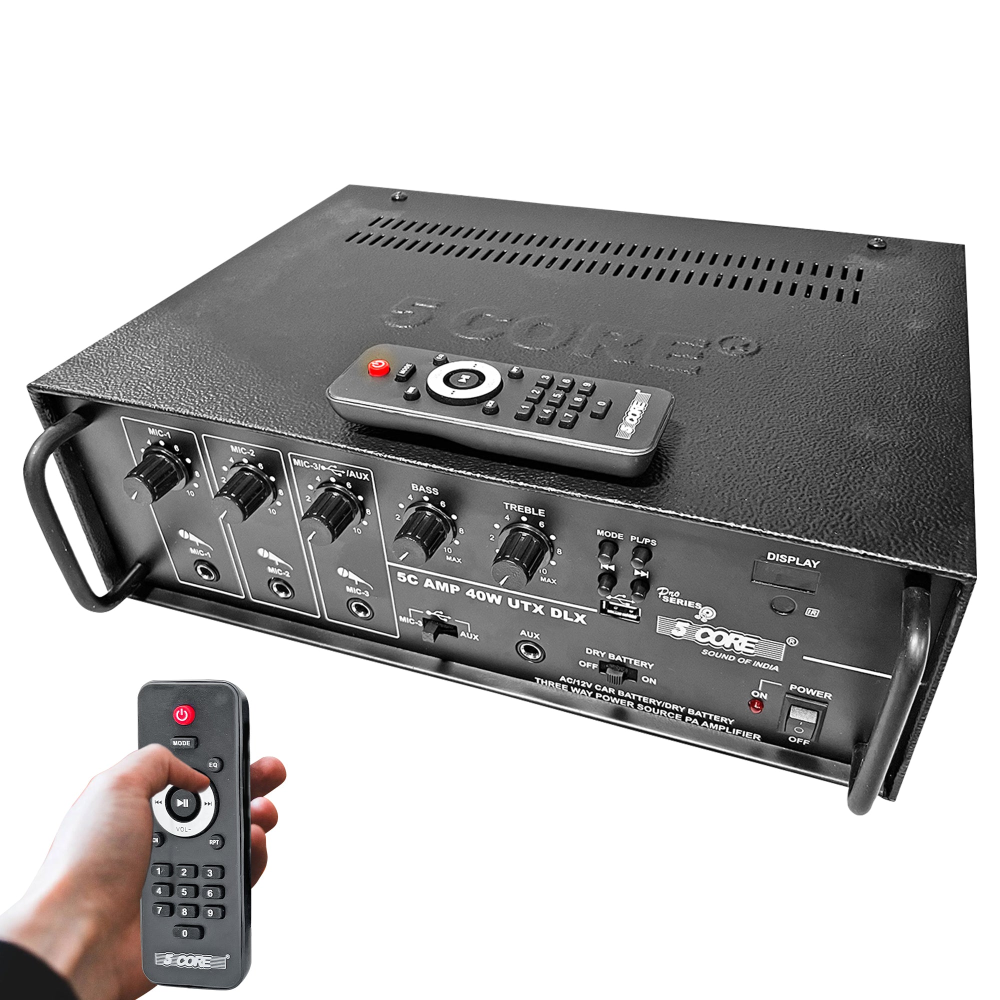 5 Core Amplifier Stereo Receiver Black| 2.0 Channel Power Amp for Indoor and Outdoor| Speaker Amplifier with 3 Mic Input, EQ Control, Digital Display - Intensery