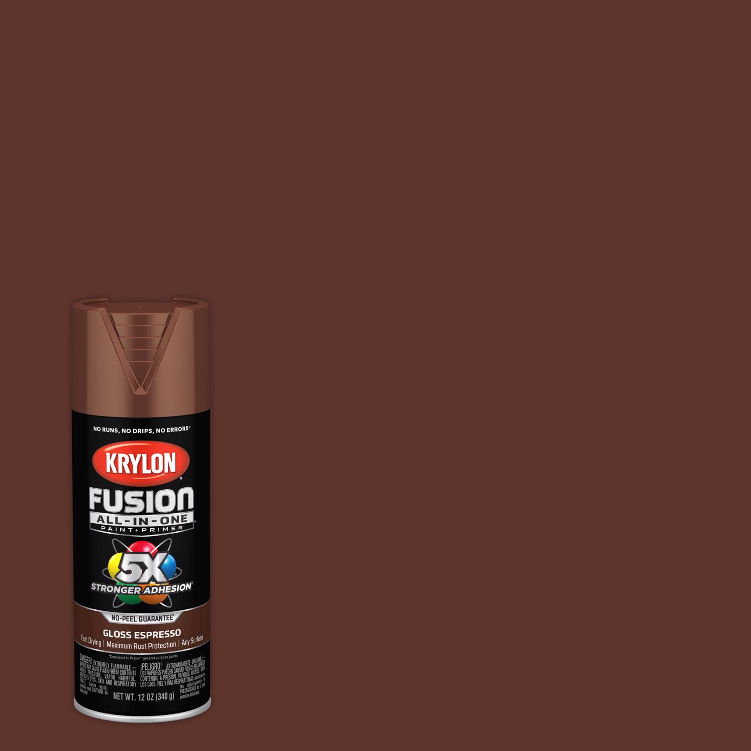 Krylon Fusion All-In-One Gloss Espresso Paint+Primer Spray Paint 12 oz - Intensery