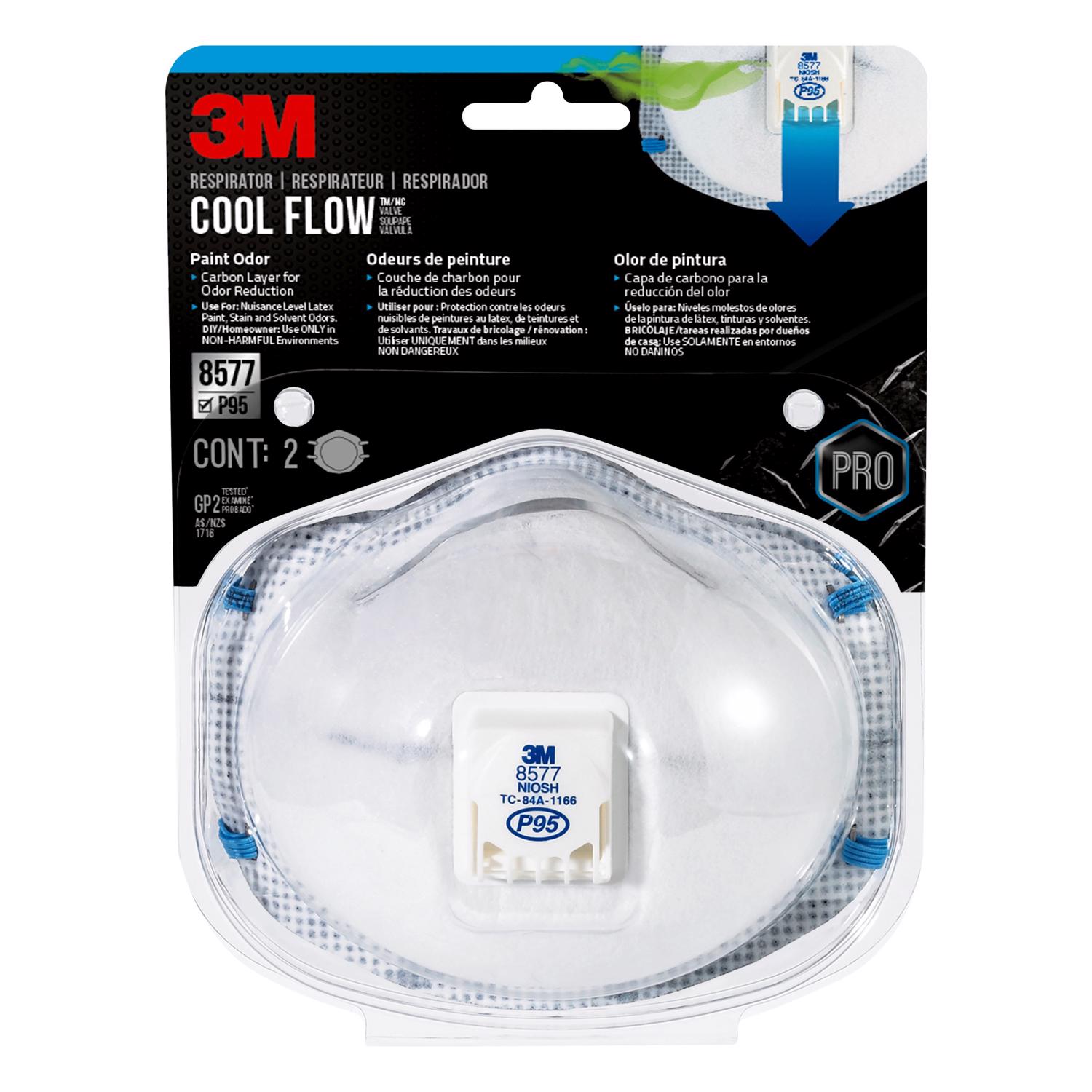 3M Cool Flow P95 Paint Odor Respirator Valved White 2 pk - Intensery