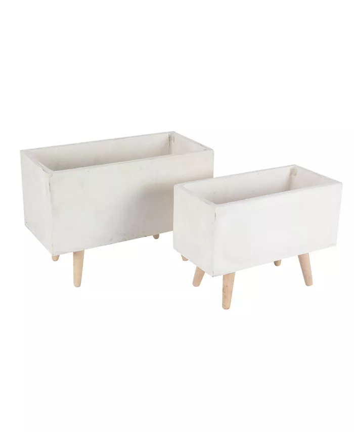 Rosemary Lane Contemporary Style Large Rectangular Outdoor Planters with Mid Century Wood Legs， Set of 2 - Intensery