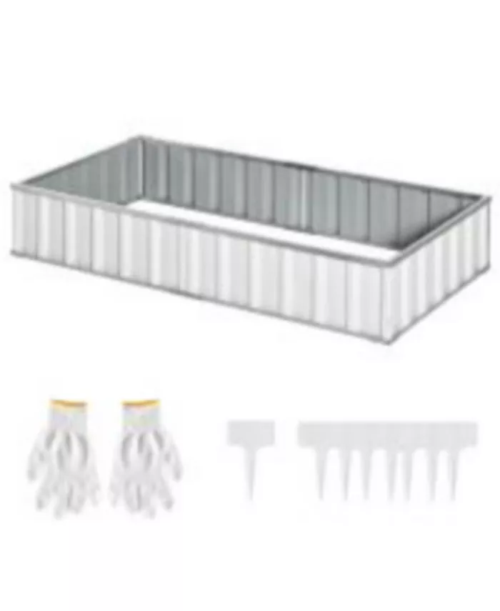 Outsunny Metal Raised Garden Bed No Bottom Large Steel Planter Box w  Gloves - Intensery