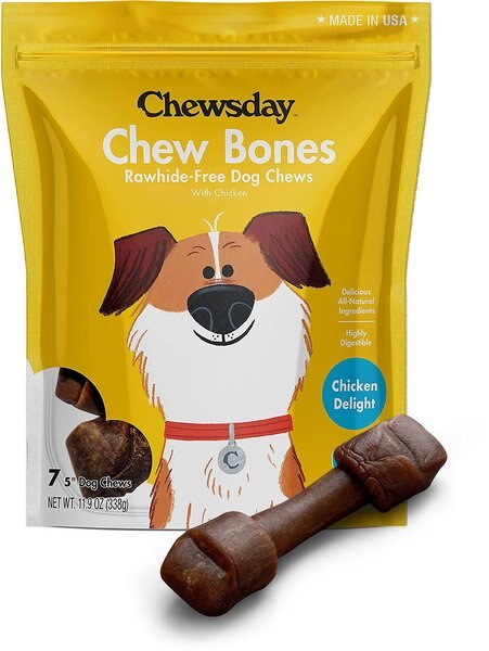 Chewsday Chicken Delight Chew Bones Rawhide-Free Dog Hard Chews， 7 count， Small - Intensery