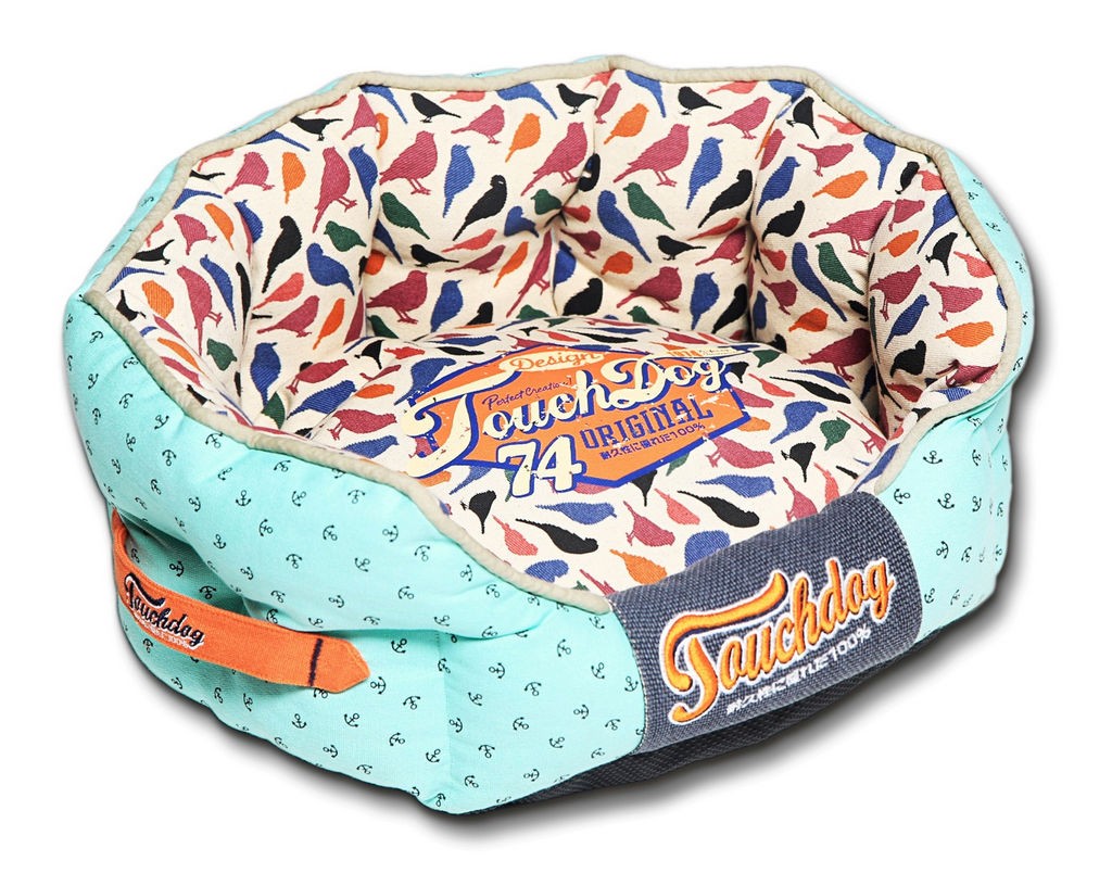 Touchdog Chirpin-Avery Rounded Premium Designer Dog Bed in Light Blue， Bird Pattern (Large) - Pet Life PB55BLLG - Intensery