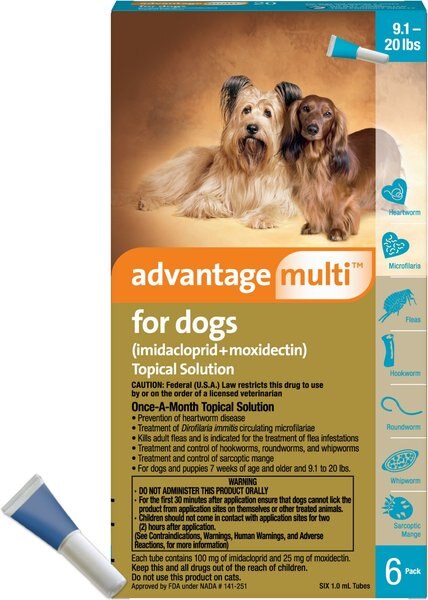 Advantage Multi Topical Solution for Dogs， 9.1-20 lbs， (Teal Box) - Intensery