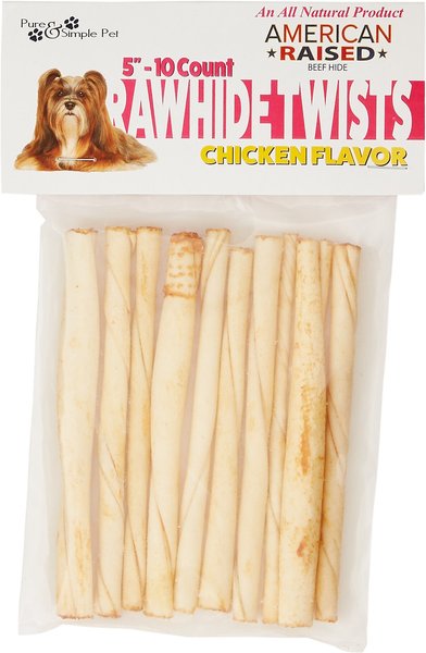 Pure and Simple Pet Chicken Flavored Rawhide Twist Dog Treat， 5-in - Intensery