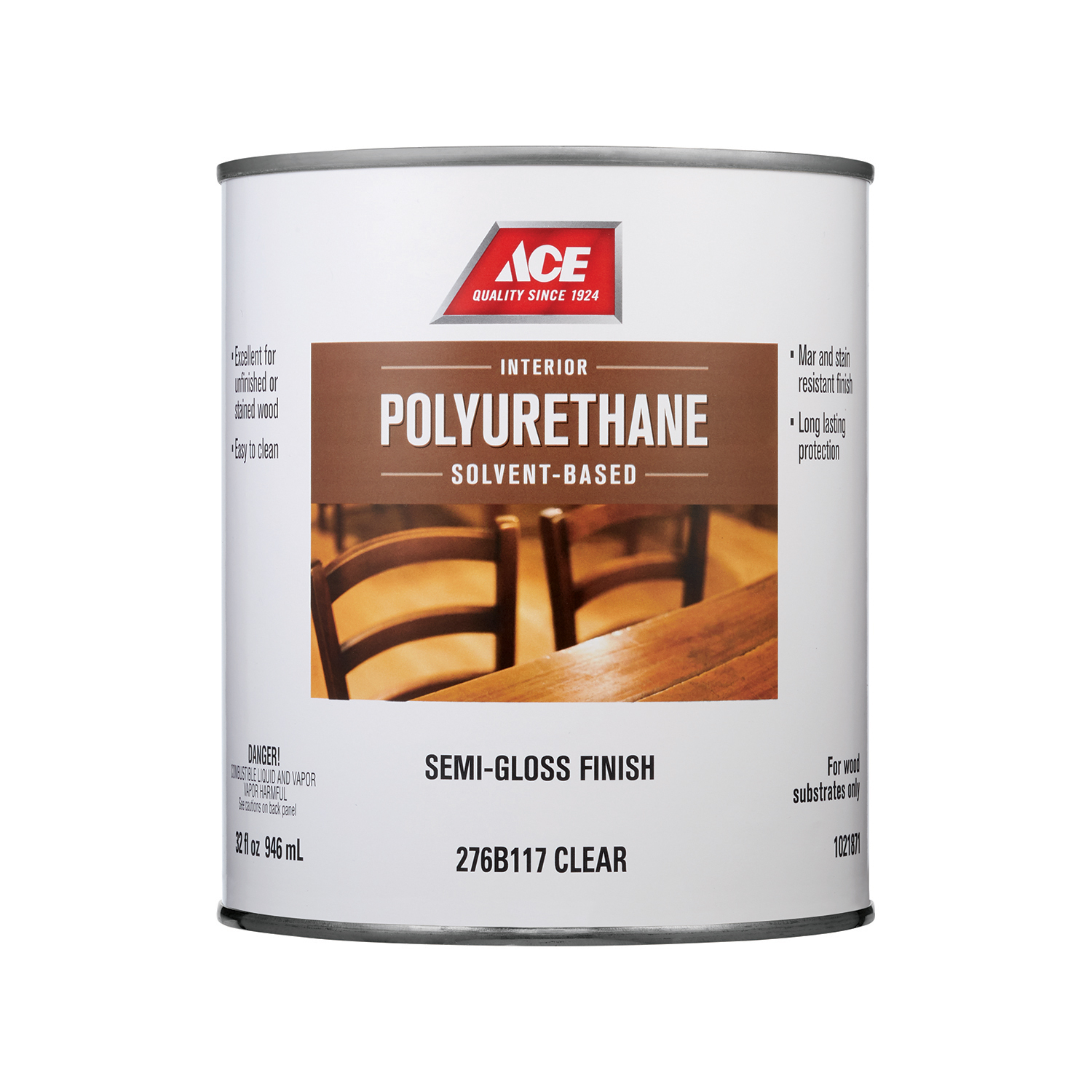 Ace Semi-Gloss Clear Solvent-Based Polyurethane Wood Finish 1 qt - Intensery