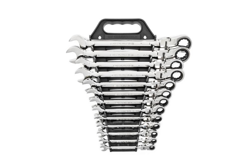 13 Pc 72-Tooth 12 Point Flex Ratcheting Combination SAE Wrench Set - Intensery