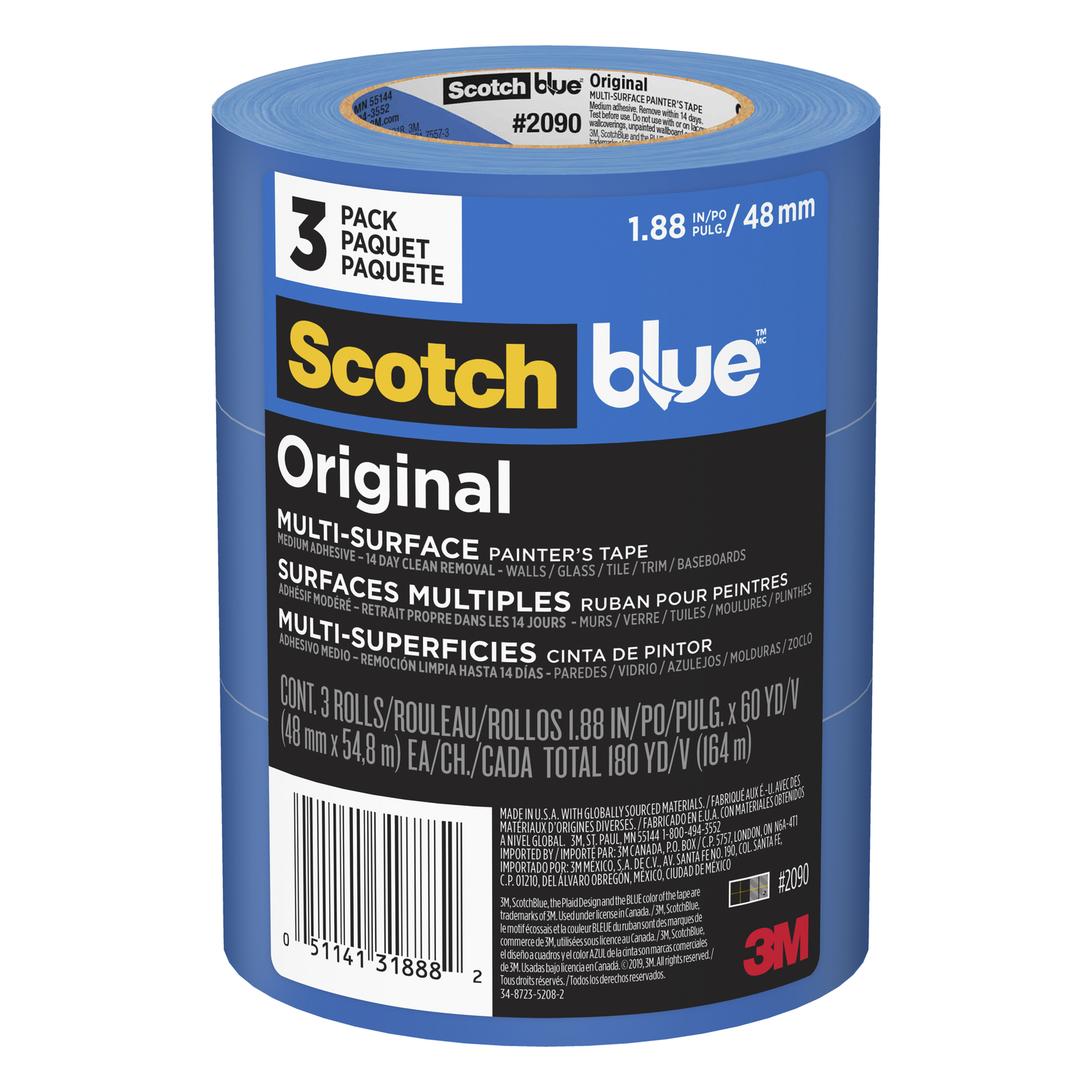 ScotchBlue 1.88 in. W X 60 yd L Blue Medium Strength Original Painter\u0027s Tape 3 pk - Intensery