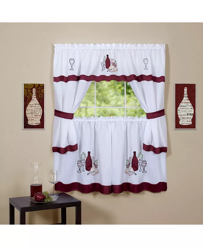 Achim Cabernet Embellished Cottage Window Curtain Set， 58x36 - Intensery