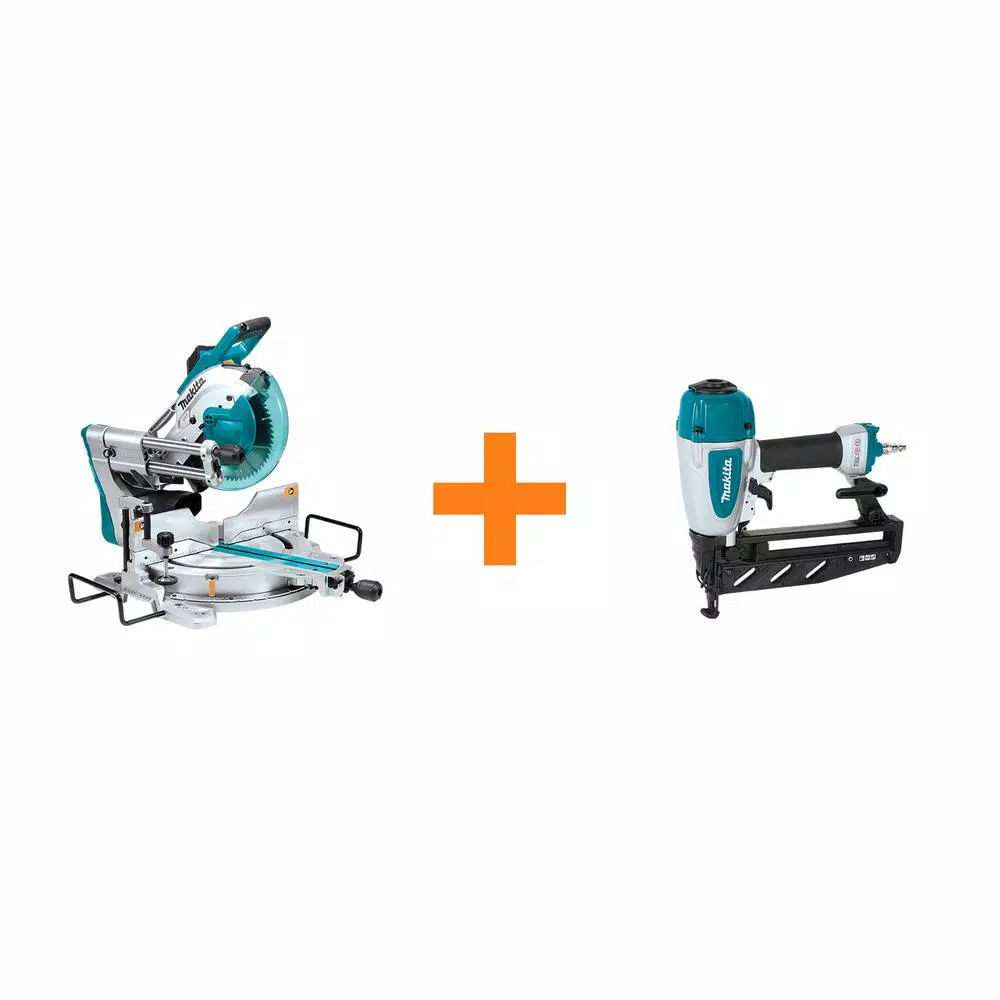 Makita 15 Amp 10 in. Dual Bevel Sliding Compound Miter Saw with Laser with bonus Pneumatic 16-Gauge， 2-1/2 in. Finish Nailer and#8211; XDC Depot - Intensery