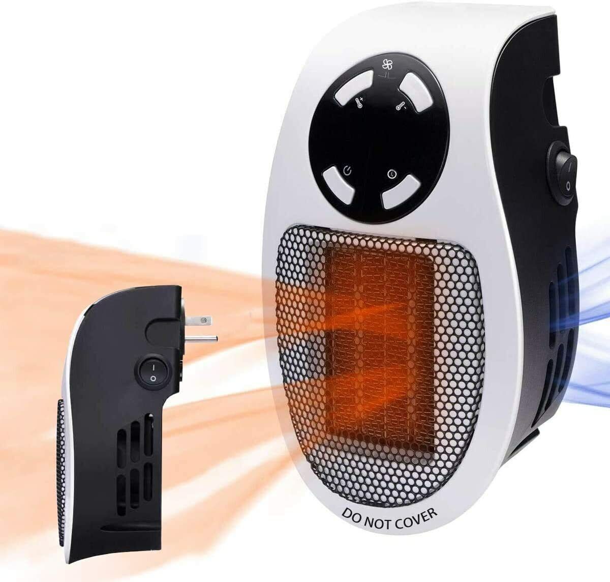 5 Core 500W Space heater, Wall Outlet Electric Space Heater with Adjustable Thermostat and Timer and Led Display, Compact, Plug In Heater for Office a - Intensery