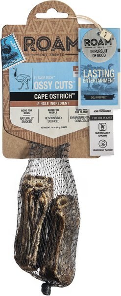 Roam Ossy Cuts Cape Ostrich Dog Treats， 2 count - Intensery