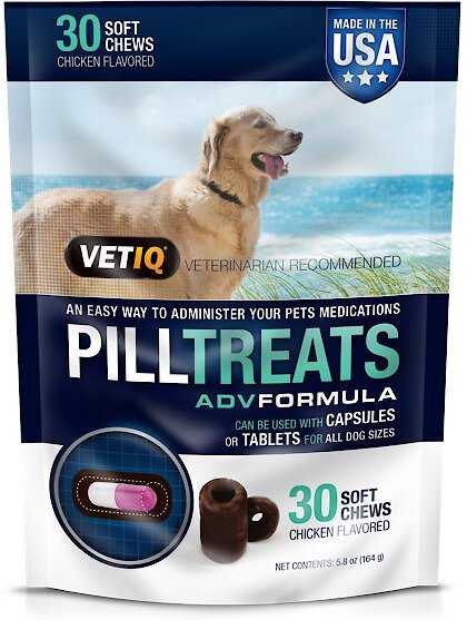 VetIQ Pill Treats Advanced Formula Soft Chews Chicken Flavored Dog Treats， 30 count - Intensery