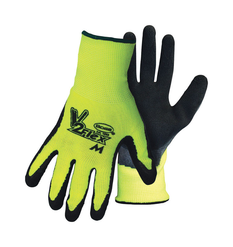 Boss V2 Flexi Grip Men\u0027s Indoor/Outdoor Hi-Viz Work Gloves Black/Green M 1 pair - Intensery
