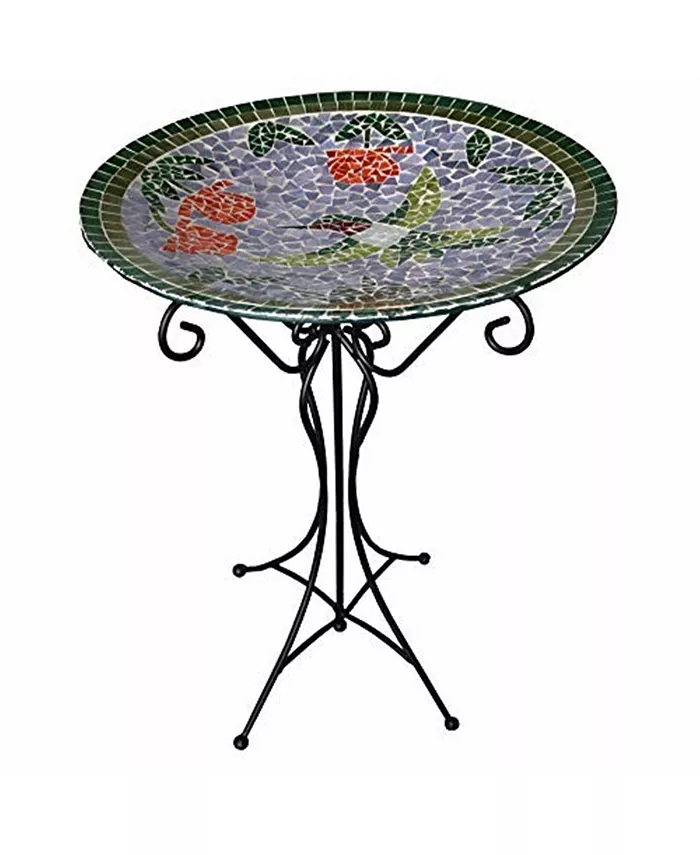 Gardener's Select Gardeners Select Mosaic Glass Bird Bath with Hummingbird Design - Intensery