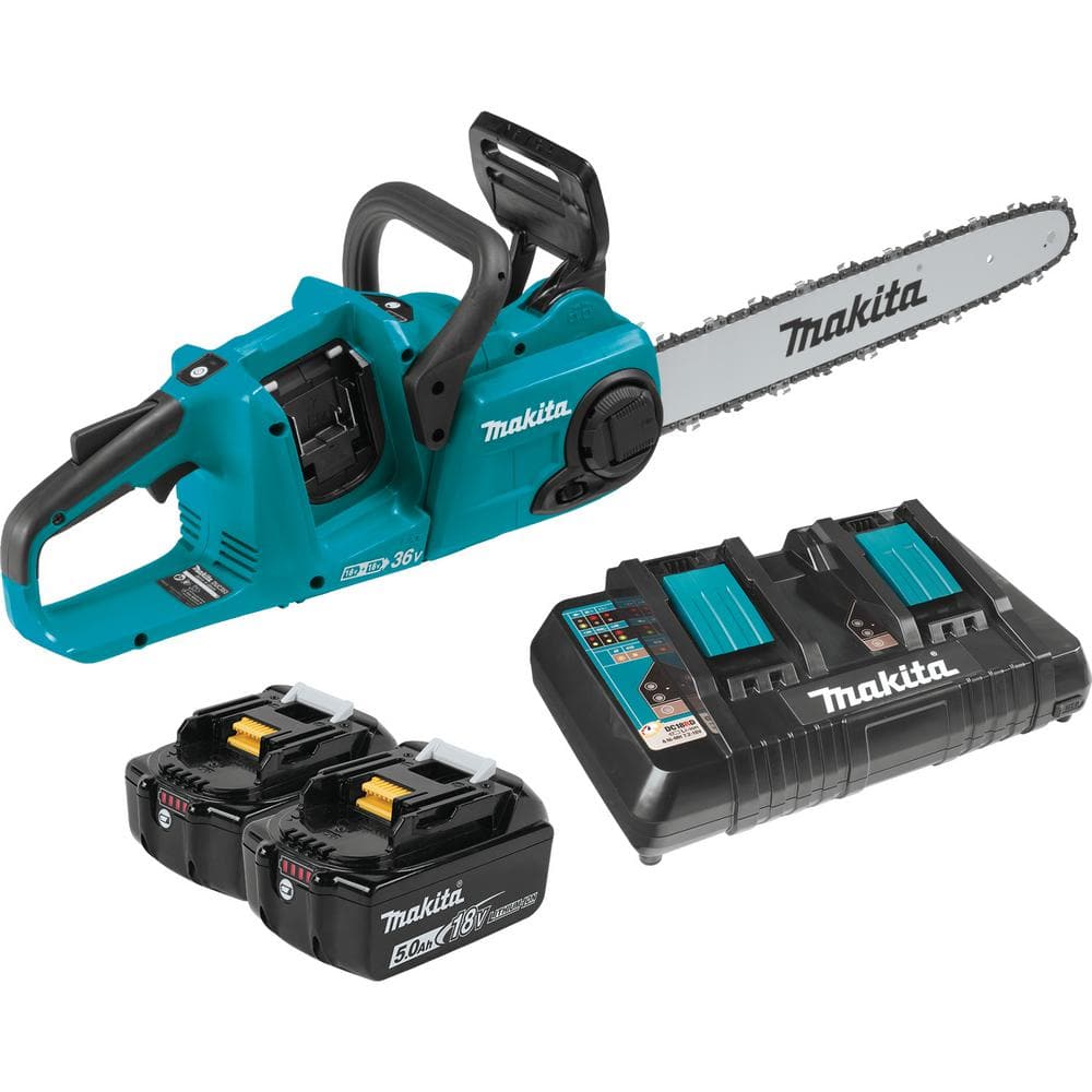 Makita 16 in. 18-Volt X2 (36-Volt) LXT Lithium-Ion Brushless Battery Chain Saw Kit (5.0Ah) XCU04PT - Intensery