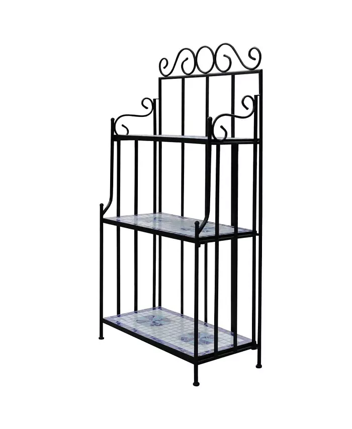 vidaXL Plant Stand Display Blue White Mosaic Pattern - Intensery