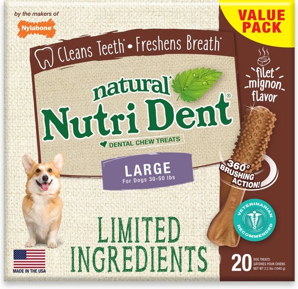 Nylabone Nutri Dent Limited Ingredients Large Filet Mignon Natural Dental Dog Treats - Intensery