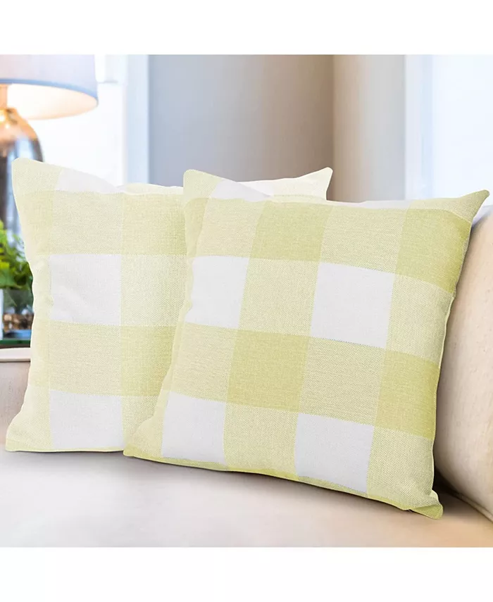 Zulay Kitchen Pack of 2 Buffalo Plaid Throw Pillow Covers (Yellow White) - Intensery