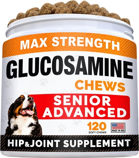 StrellaLab Senior Advanced Glucosamine Omega-3 Soft Chews Bacon Flavor Hip and Joint Pain Relief Dog Supplement， 120 Count - Intensery