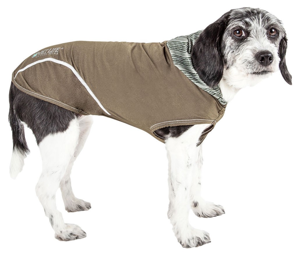 Pet Life Active 'Pull-Rover' Premium 4-Way Stretch Two-Toned Performance Sleeveless Dog T-Shirt Tank Top Hoodie in Green (Medium) - Pet Life HDHL1GNMD - Intensery
