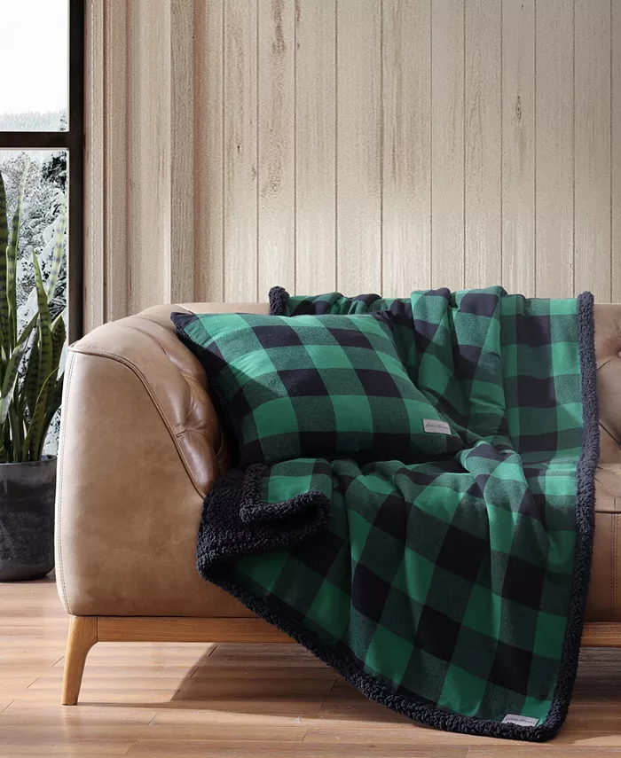 Eddie Bauer Cabin Plaid Flannel Yarn Dye Sherpa 2 Piece Throw and Pillow Cover Set - Intensery