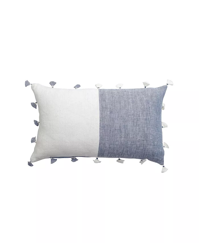 Anaya Home Chambray Blue Tassels Linen Down Lumbar Pillow - Intensery