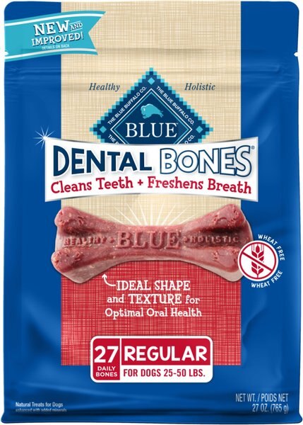 Blue Buffalo Dental Bones All Natural Rawhide-Free Regular Dental Dog Treats - Intensery