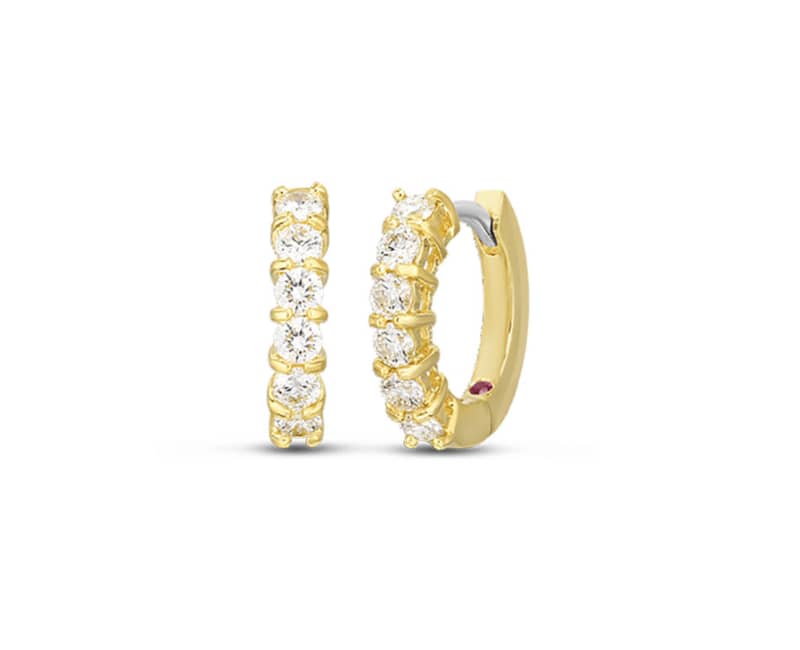 Roberto Coin 18KT Yellow Gold Huggy Earrings With Diamonds - Intensery