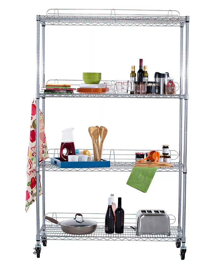 TRINITY Ecostorage 4-Tier Wire Shelving Rack with NSF Include Wheels and Back Stands - Intensery