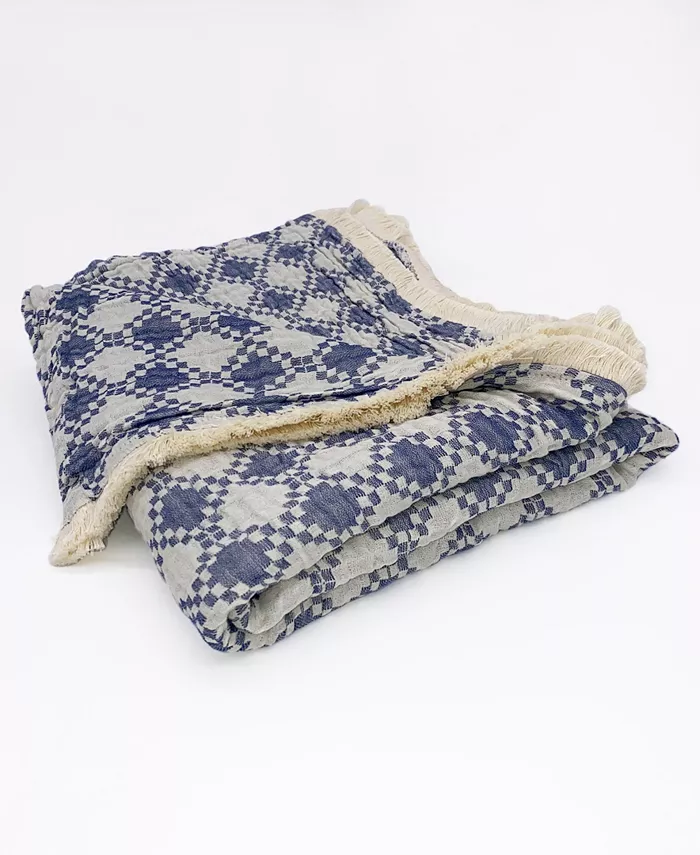 Mod Lifestyles Small Diamond Tri-Weave Matelasse Cotton Throw Blanket， 70