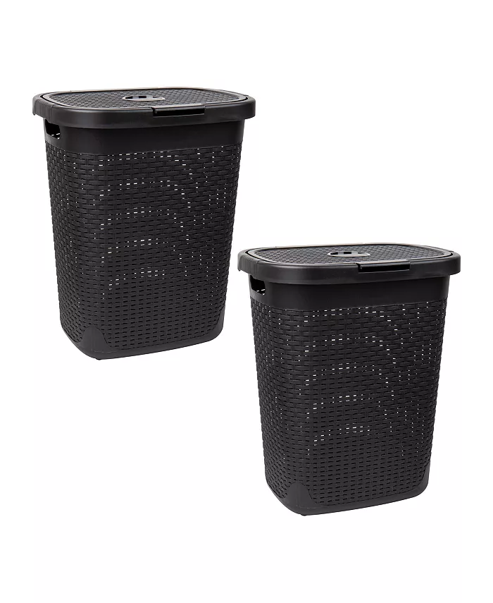 Mind Reader Basket Collection Slim Laundry Hamper， Cut Out Handles， Attached Hinged Lid， Ventilated， Set of 2 - Intensery