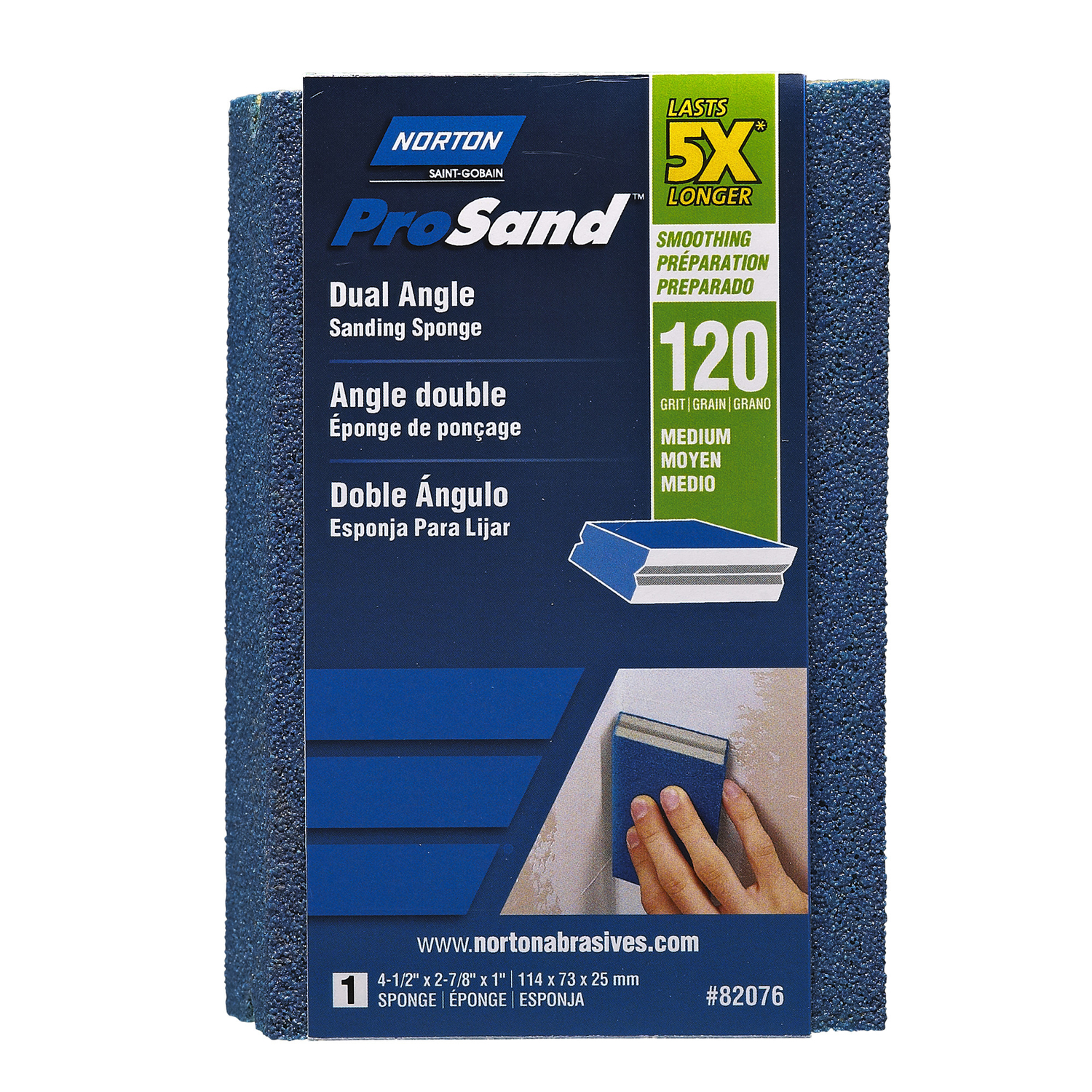 Norton ProSand 4.5 in. L X 2.88 in. W X 1 in. 120 Grit Medium Dual Angle Sanding Sponge - Intensery