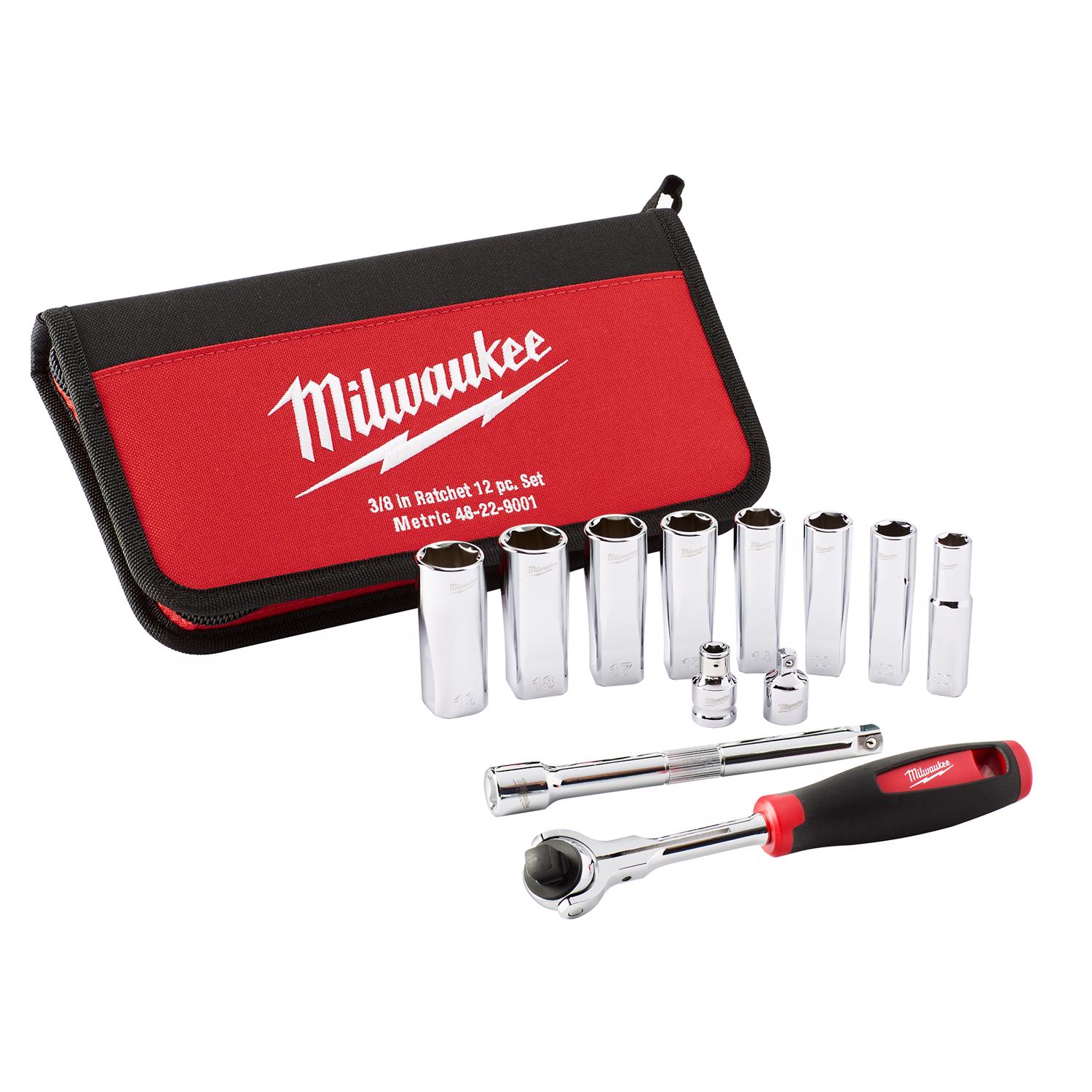 Milwaukee 3/8 in. drive Metric Pivoting Ratchet and Socket Set - Intensery