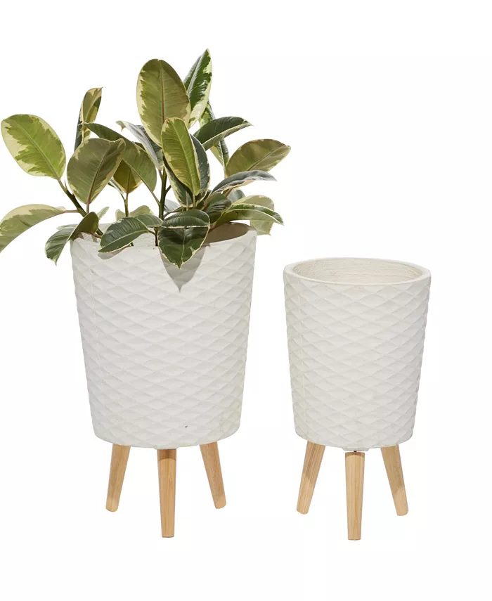 Rosemary Lane White Wood Indoor Outdoor Planter with Wood Legs Set of 2 - Intensery
