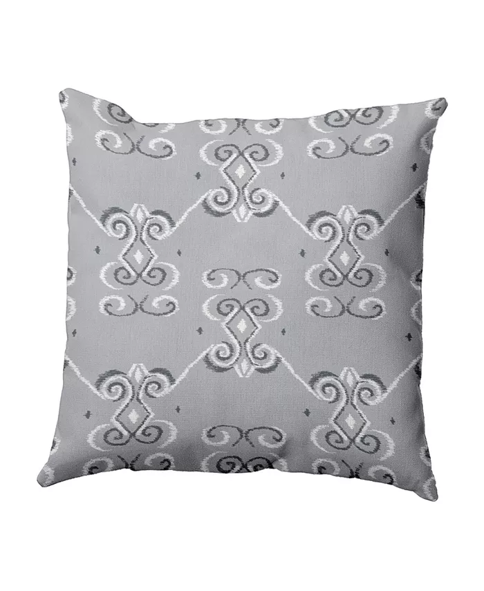 E by Design 16 Inch Gray and Dark Gray Decorative Flocked Floral Throw Pillow - Intensery