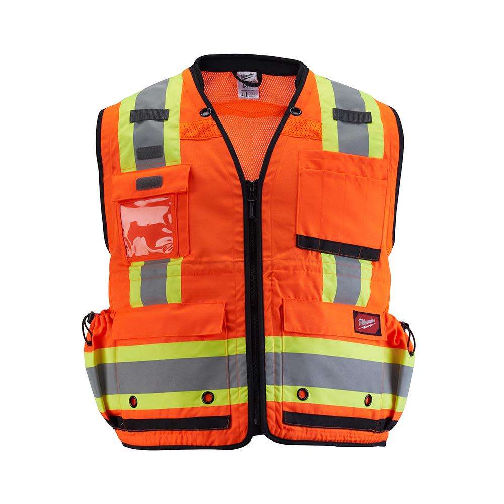 Class 2 Surveyorand#8217;s High Visibility Orange Safety Vest4XL/5XL - Intensery