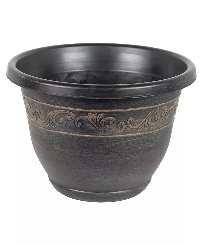 Garden Elements Outdoor Tulip Banded Plastic Planter Toffee 13 Inches - Intensery