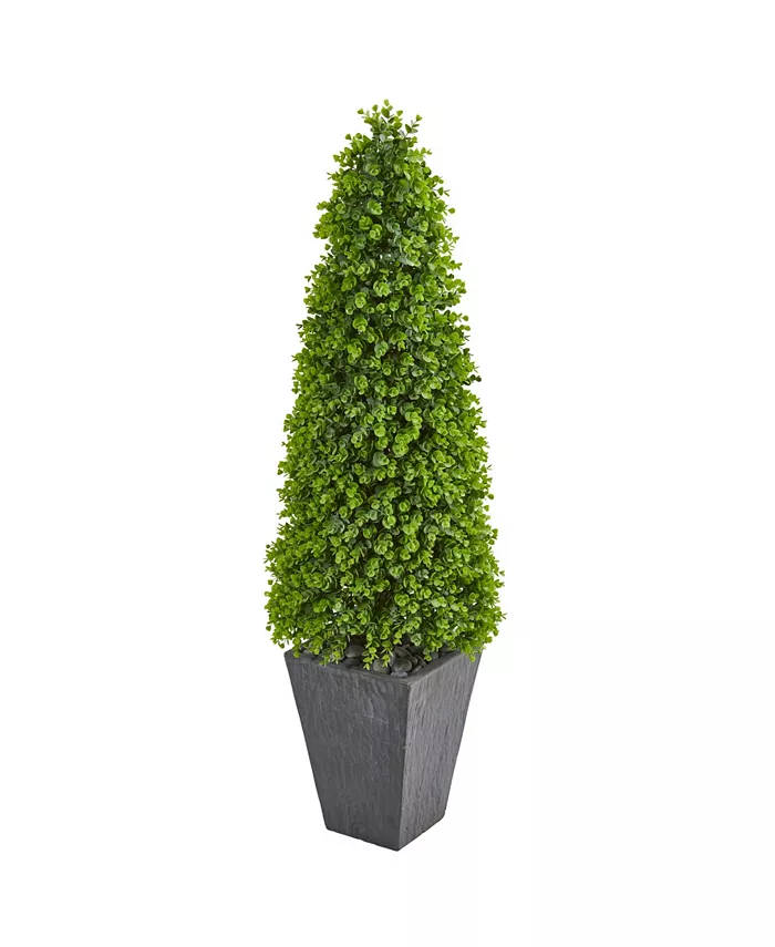 Nearly Natural 57” Eucalyptus Topiary Artificial Tree in Slate Planter (Indoor Outdoor) - Intensery