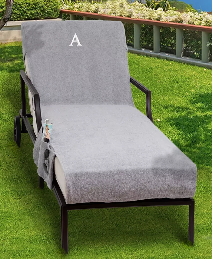 Linum Home Personalized Standard Size 100% Turkish Cotton Chaise Lounge Cover with Side Pockets - Intensery